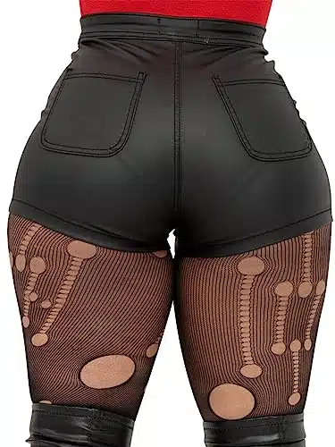 Womens High Waist Faux Leather Shorts Sexy PU Leather Matt Shorts Medium Matte Black .webp